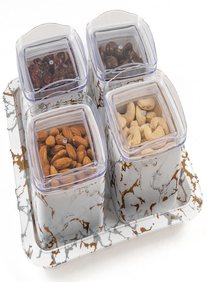 Xiran Airtight Dry Fruit Containers with Lid & Serving Tray, Dry Fruit Box for Serving Sweets, Chocolates, Candy, Pickle, Mukhwas, Kitchen accessories Items (4 Pieces Set, White, Polypropylene) - Image 2